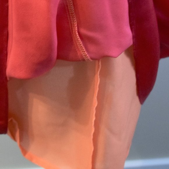 Fall Colours Silk Orange to Red Ombre Dress V-Neck - Picture 7 of 8